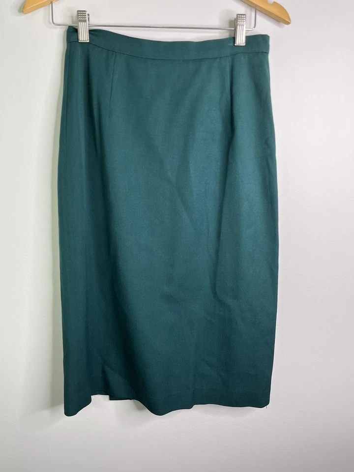 Falda midi Saint Tropez West para mujer línea A hasta la rodilla verde 100 % lana usada GHR5 Foto 3 de 4