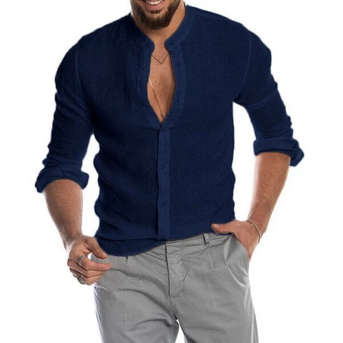 Herren Freizeit Lose Leinen Cardigan Shirt Ständer Kragen Langarm Blusen Tops - Bild 51 von 88