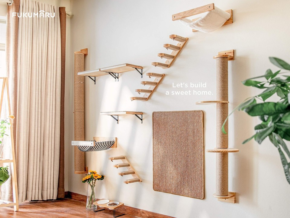 Cat Hammock Wall Mounted, Kitty Beds and Perches, Wooden Cat Wall