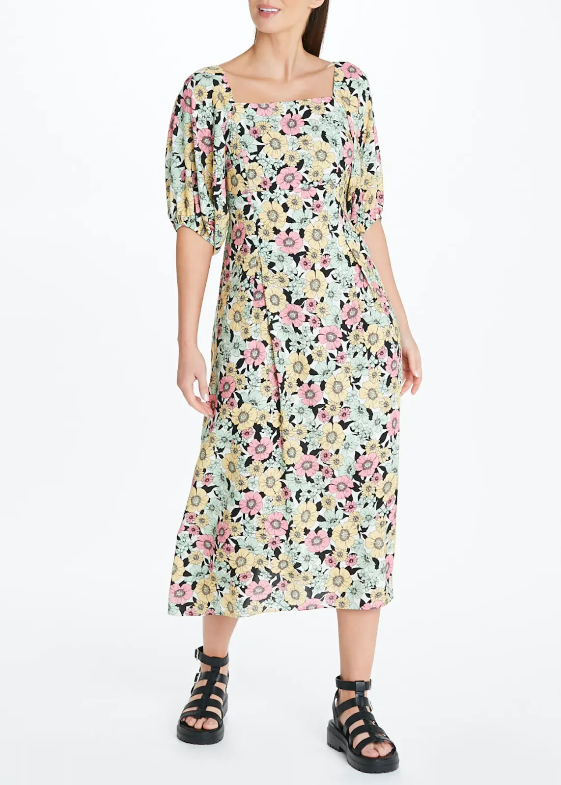 BNWT Green Floral Square Neck Midi Dress Matalan size 10 (AB625) | eBay
