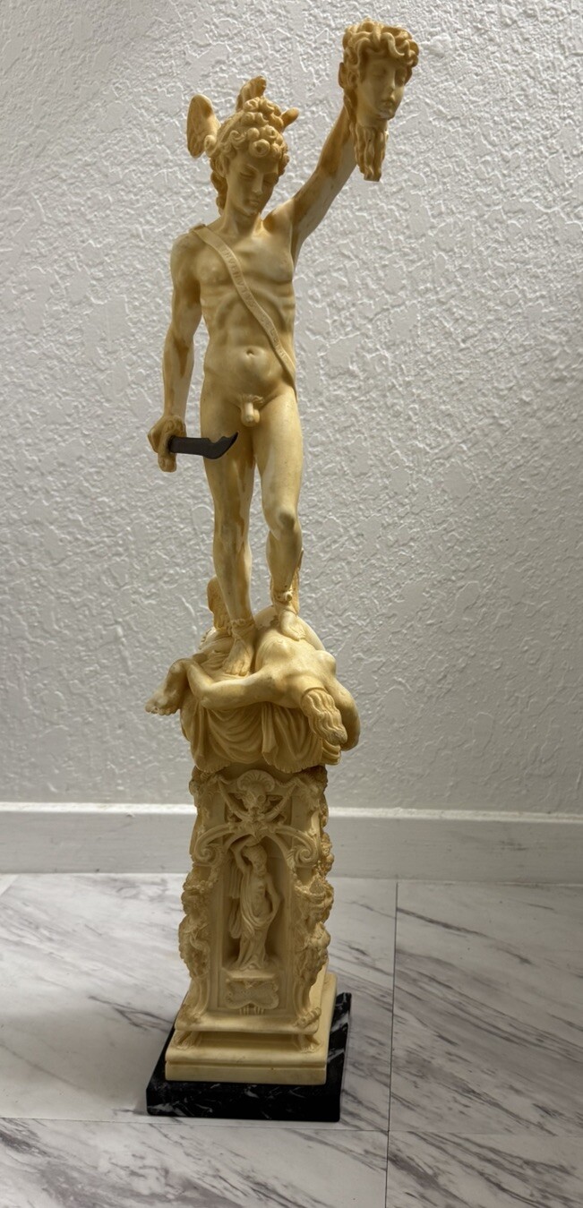 Perseus with the head of Medusa Alabaster Statue 21” Greek Mythology Vintage