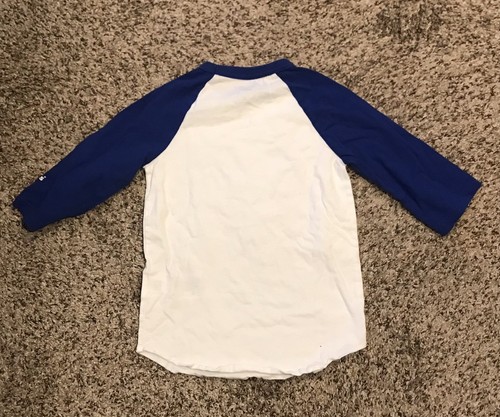 Adidas Boys Youth 3/4 Sleeve Baseball Shirt Raglan Tee Casual White Blue XS 4 - Picture 4 of 5
