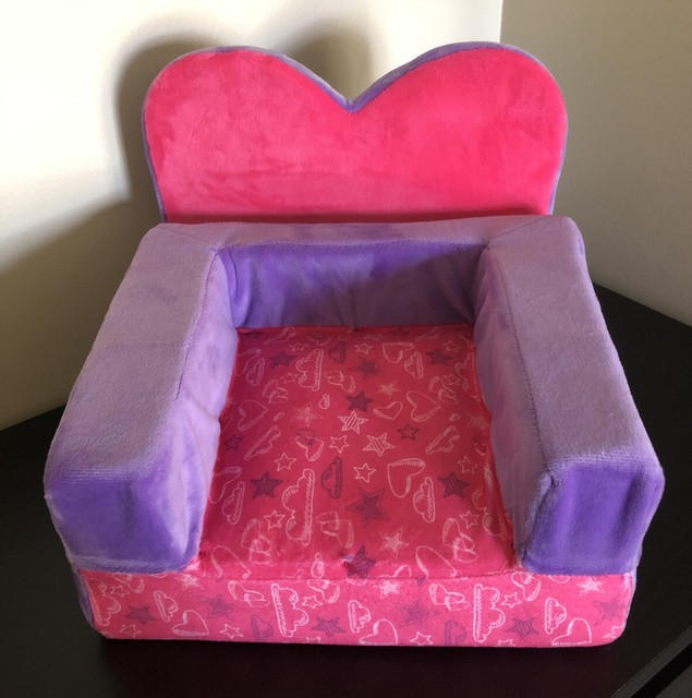 Build A Bear Pink & Purple Plush Fold Out Chair & Bed Heart Headboard
