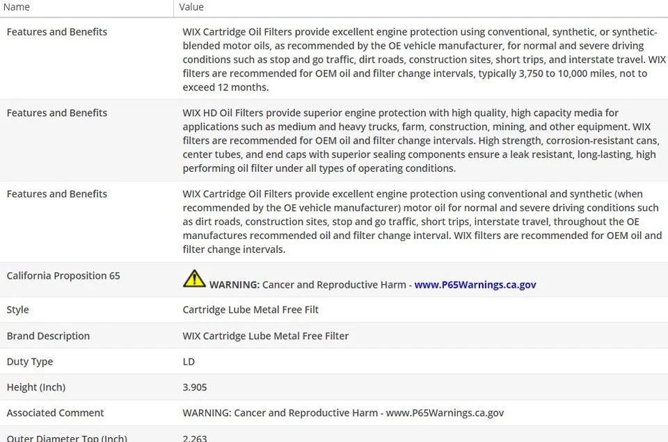 Оригинальный масляный фильтр типа WIX для LAND ROVER RANGE ROVER VELAR 2018-2019 L4-2,0 л - Изображение 3 из 4