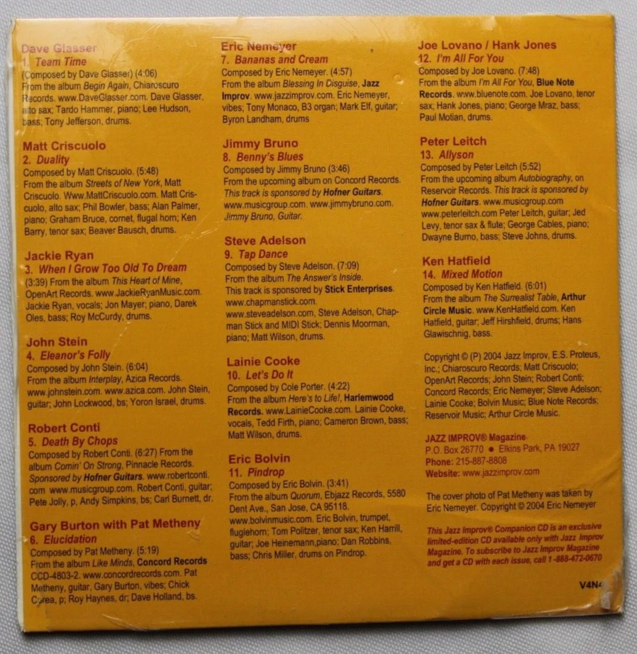 JAZZ IMPROV VOLUME 4 NUMBER 4 PAT METHENY [NEW CD] LIMITED ED *NO MAGAZINE* - Image 2 of 2