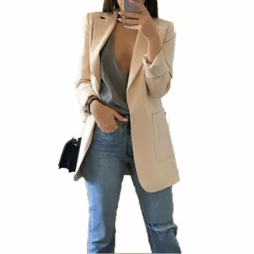 Womens Cardigan Blazer Suit Slim Ladies Coat Formal Jacket Slim Solid Color New - Picture 10 of 30