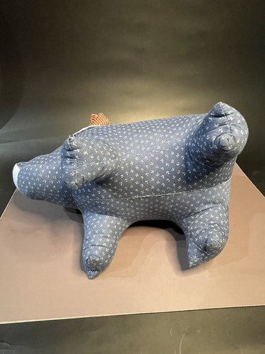 Handmade Pig Old fashioned Blue Cute Stuffed Country Decoration - Picture 8 of 8