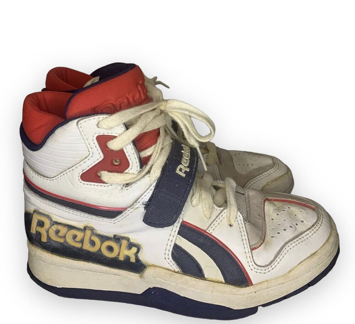 Vtg Rare Reebok Commitment Mid Shoes White Blue Red Mens Size 7 eBay