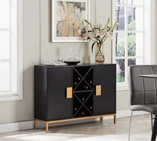 Kings Brand Furniture - Sideboard Buffet Wine Bar Cabinet with Wine Rack, Black