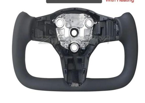 For Model 3/Y 2017-2023 Tesla Yoke Steering Wheel Square Black Leather w/Heating - Picture 3 of 5