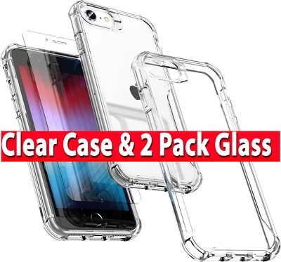 Für Apple iPhone SE (2020) Hülle Klar Slim Gel Cover & Glas Displayschutz