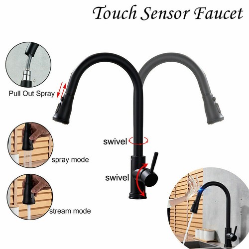 Sensor Touch Kitchen Sink Faucet Pull Down Sprayer Swivel Mixer Tap Single Lever - Picture 16 of 123