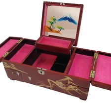 Vintage Japanese Musical Jewelry Box 8 Compartments Mother of Pearl Inlaid