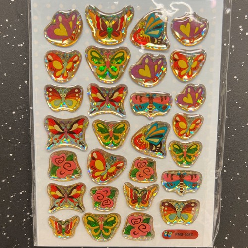 Vintage Stickers Butterfly Roses Twin Seven Crystal Sticker 3D Holographic Domed - Picture 2 of 8