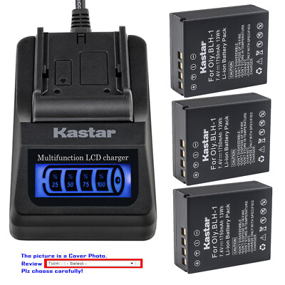 Kastar Fully Decod Battery LCD Quick Charger for Olympus BLH-1 OM-D E-M1 Mark II