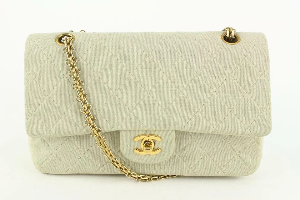 CHANEL Vintage CC Logo Quilted Leather Flap Bag Black Beige