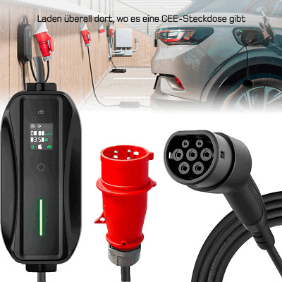 CEE Ladekabel Mobile Wallbox 11kw Typ 2 3 Phasig Ladegerät 16A 7M 5Pin FIAT 500e