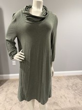 Anthropologie Saturday Sunday Womens Dress Lrg Green Cow Neck 3/4 Sleeve Comfort
