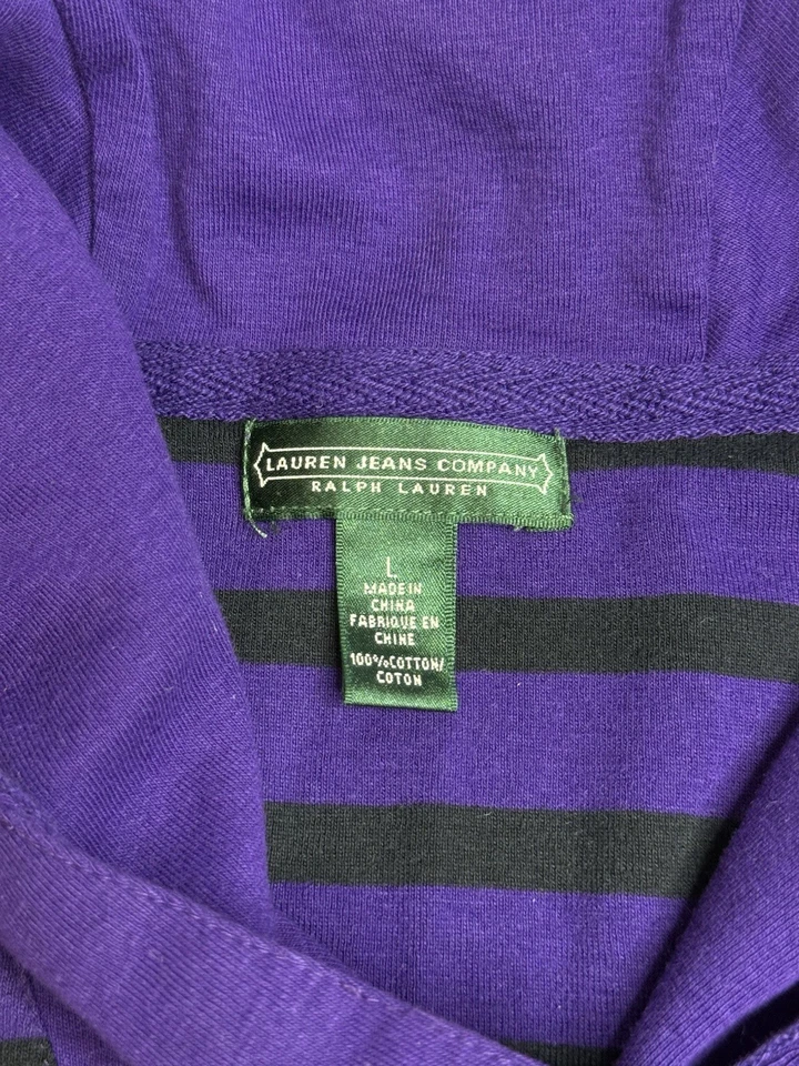 Girls Youth Ralph Lauren Purple & Black Striped Shirt Quarter Zip Size Large  - Image 3 of 4