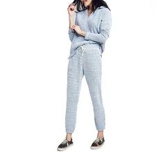Faherty Womens Whitewater Sweat Suit Joggers Hoodie M Blue Textured Coastal 2 Pc