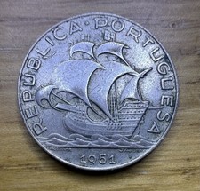 1951 Portugal .650 Silver 2.5 Escudos Coin In Good Circulated Condition