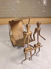 Iron Nail Art Men Pulling Cart Figurine Vintage MCM 5 In Tall by 5.5 In Long