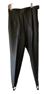 Vintage Henri Bendel Black Dress Pants W Stirrups Wool/Nylon Side Zip Italy ~10