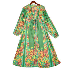 Free People Cover-Up Womens XS Green Floral Duster Kimono Boho Costal-Core Beach