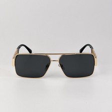 Versace Men Sunglasses Gold Grey Rectangle VE2290 100287 NEW AUTHENTIC