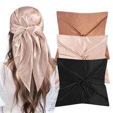 35 Large Square Satin Head Scarf - 3Pcs Silk Like Head Brown,camel,black
