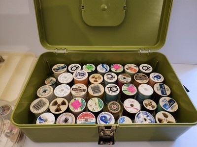 Vintage Wilson Wil-Hold Green Sewing Box w/ 46 Thread Spools & Rotating...
