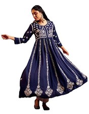 GoSriKi Women's Rayon Blend Chikankari Embroidered Anarkali Kurta