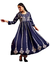 GoSriKi Women's Rayon Blend Chikankari Embroidered Anarkali Kurta