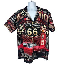 Hawaiian Apparel Mens Route 66 Print Button-Up Short Sleeve Shirt XL Black Multi