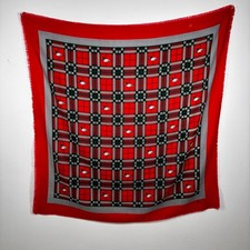 Vintage JP Collections Plaid Duck Scarf Red Green Polyester 45" Square AS IS