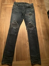 Amiri Size 36 Blue Denim Men Black Patch Pants