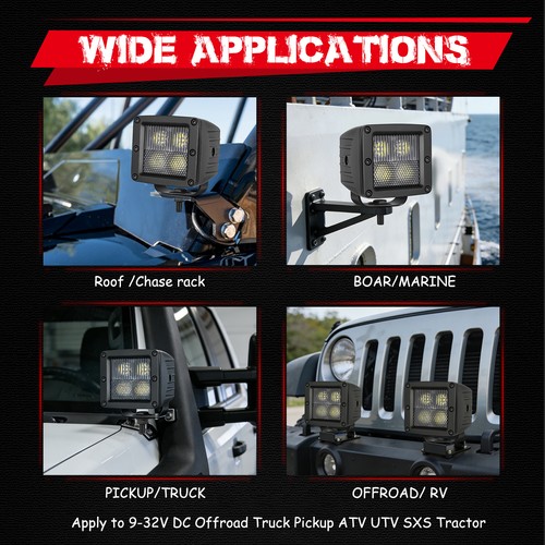 2Pc 3" Cree LED Work Light Cube Pods OffRoad Driving Combo Reverse Truck 4WD ATV - 第 9/14 張圖片