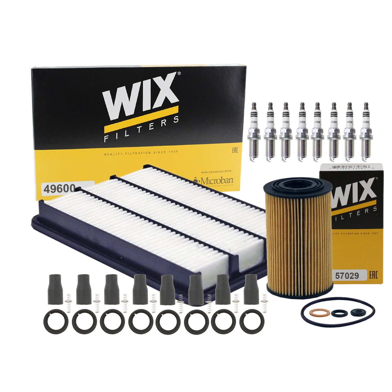 Wix Tune Up Kit NGK 8 Spark Plugs and Coil Boots Kit For Kia Borrego 4.6 V8 2009