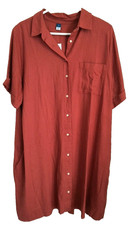 Old Navy Women’s Linen-Blend Short-Sleeve Button-Down Shirt Dress Gingerspice XL
