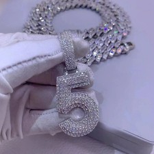 VVS1 Natural Moissanite Any Custom Number "5" Men's Pendant In 925 Silver