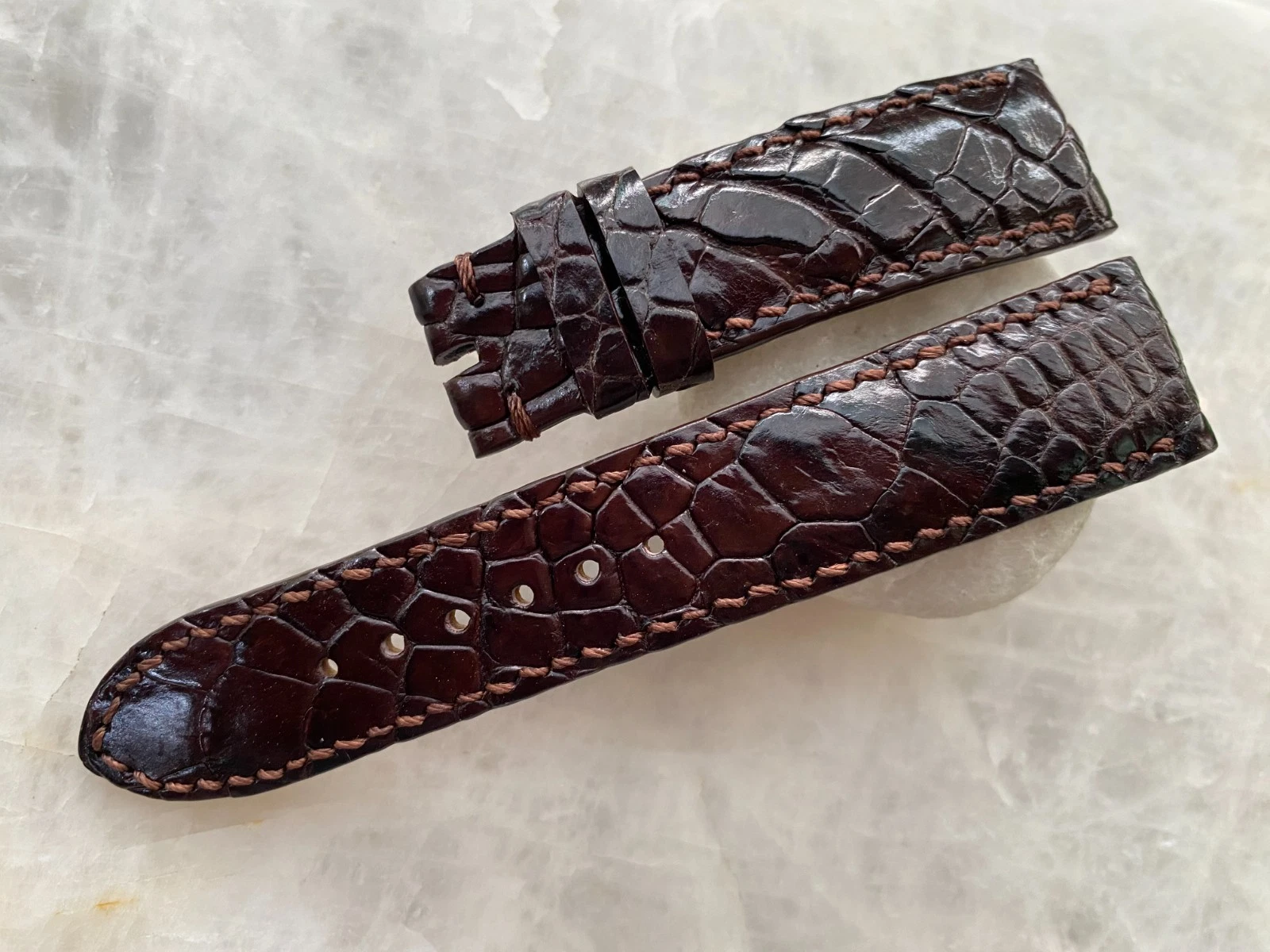 22mm/20mm Brown Alligator Crocodile Print Leather Watch Strap Band