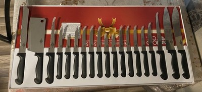 19Pc Diamond Cut Cutlery Knife Set with Premium Stainless Steel Blade in Red Box