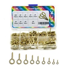 191Pcs Screw Eyes Brass Plated Metal Eye Shape Screw Self Tapping Screws Include