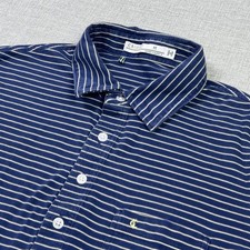 Criquet Polo Shirt Mens Medium Blue Striped Short Sleeve Cotton Front Pocket