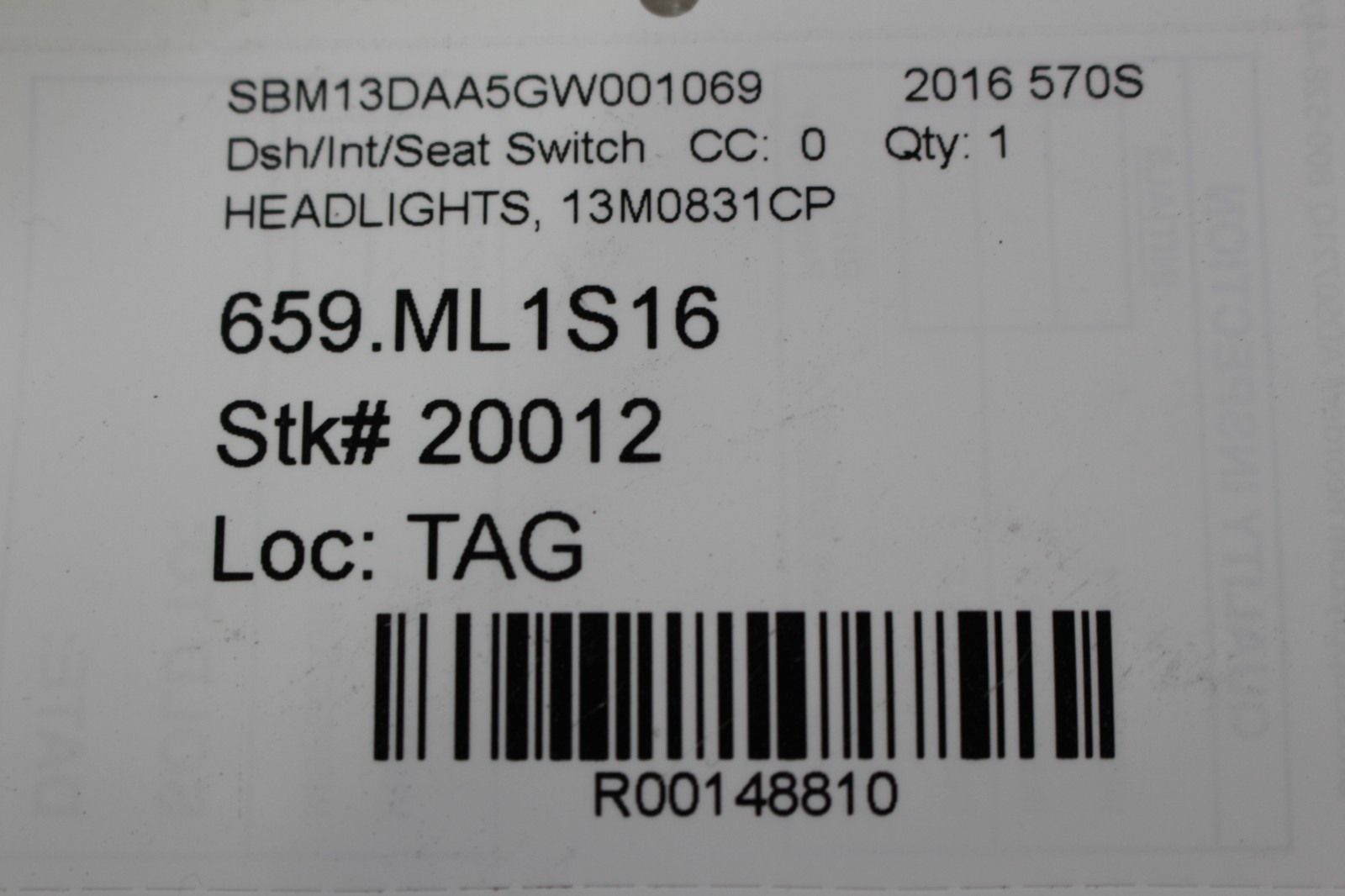 McLaren 570S Spider Headlight switch P/N 13M0831CP