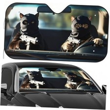 Car Windshield Sun Visor Shade Funny Prank Cat Masked Design for 59 x 31.5