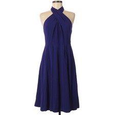 HALSTON HERITAGE halter fit & flare cocktail dress in Astral blue Size 8 NEW