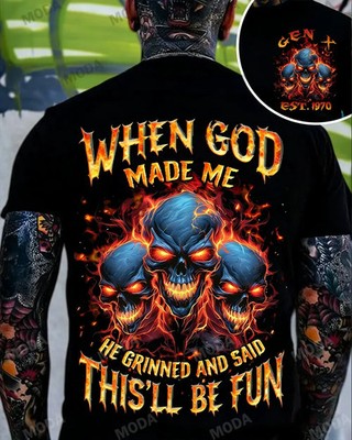 Generation X When God Made Me Custom Year Skull T-shirt Crewneck Breathable