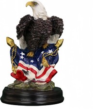 Bald Eagle with American Flag Figurine, Resin Statue, Patriotic Decor, with Base