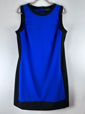 Lauren Ralph Lauren Colorblock Sheath Dress 16 Blue Black Career Preppy Classic